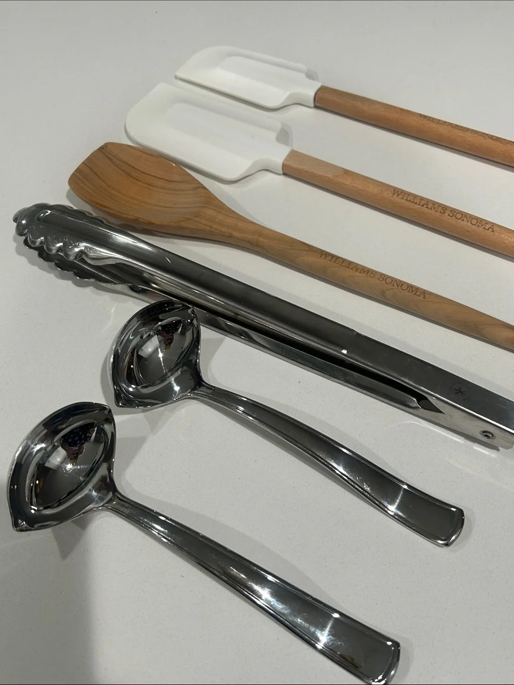 Williams Sonoma White & Natural Silicone Spatula and Wooden Spoon Set